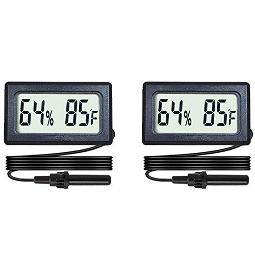 2-Pack Mini Digital Hygrometer Thermometer Gauge with Probe LCD Display Temperature Fahrenheit Humidity Meter for Incubator Reptile Plant Terrarium Sealed Containers Guitar Case.